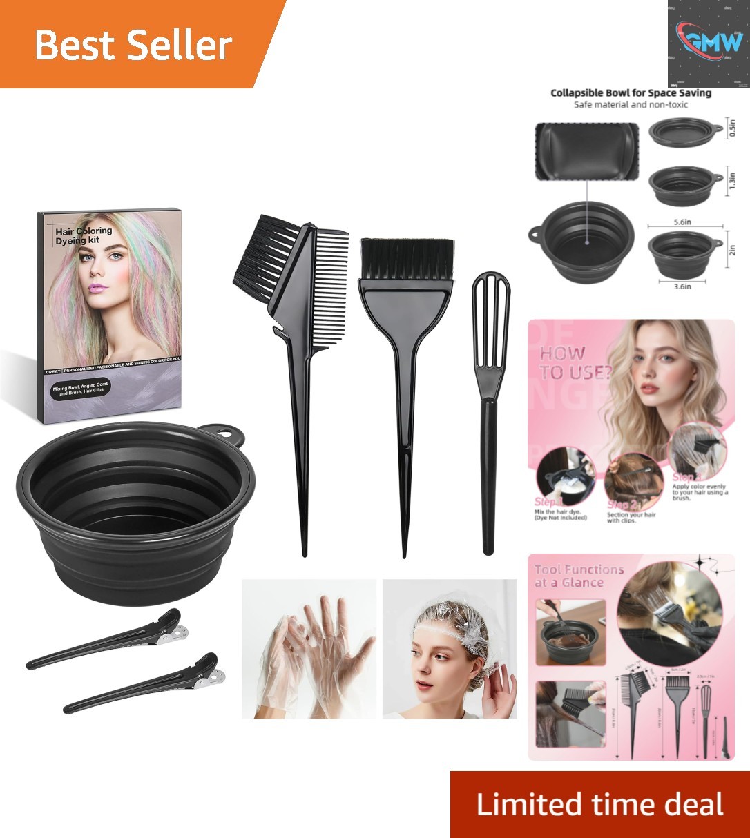 Complete 8-Piece Hair Dye Kit with Bowl, Brush, and Gloves - Reusable Supplies