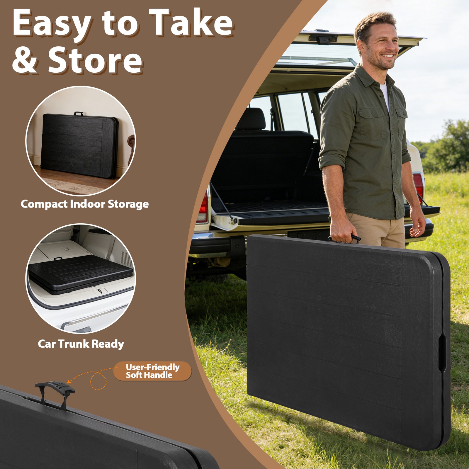 8FT Portable Folding Table Fold-in-Half Plastic Table for Dining Picnic Black