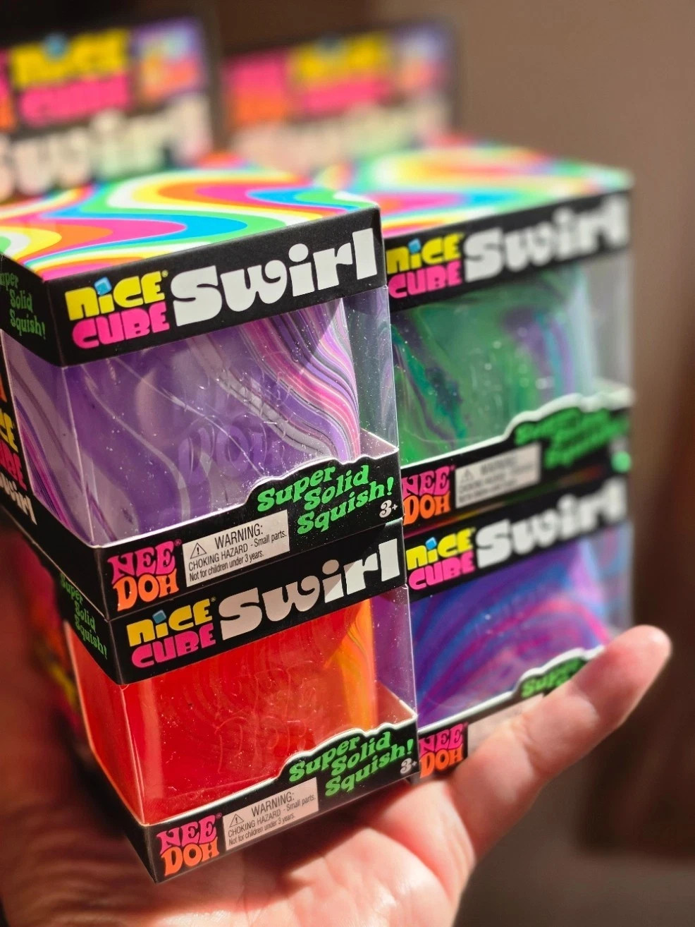 NeeDoh Nice Cube Swirl - Authentic Multi Color Solid Squish Squeeze Toy