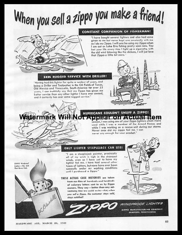 1949 Zippo Cigarette Lighters Bradford Pa Ad Photograph Print Photo 8.5x11"
