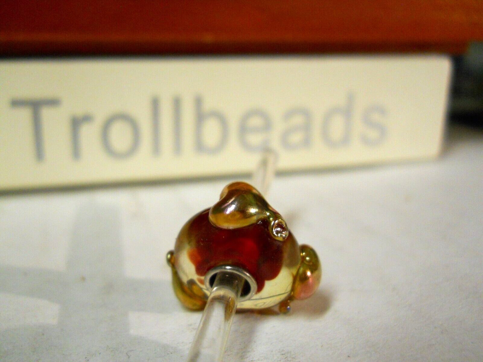 Elfbeads 925 Sterling Silver Core Glass RUBY RED GOLD HEARTS BEAD Trollbeads