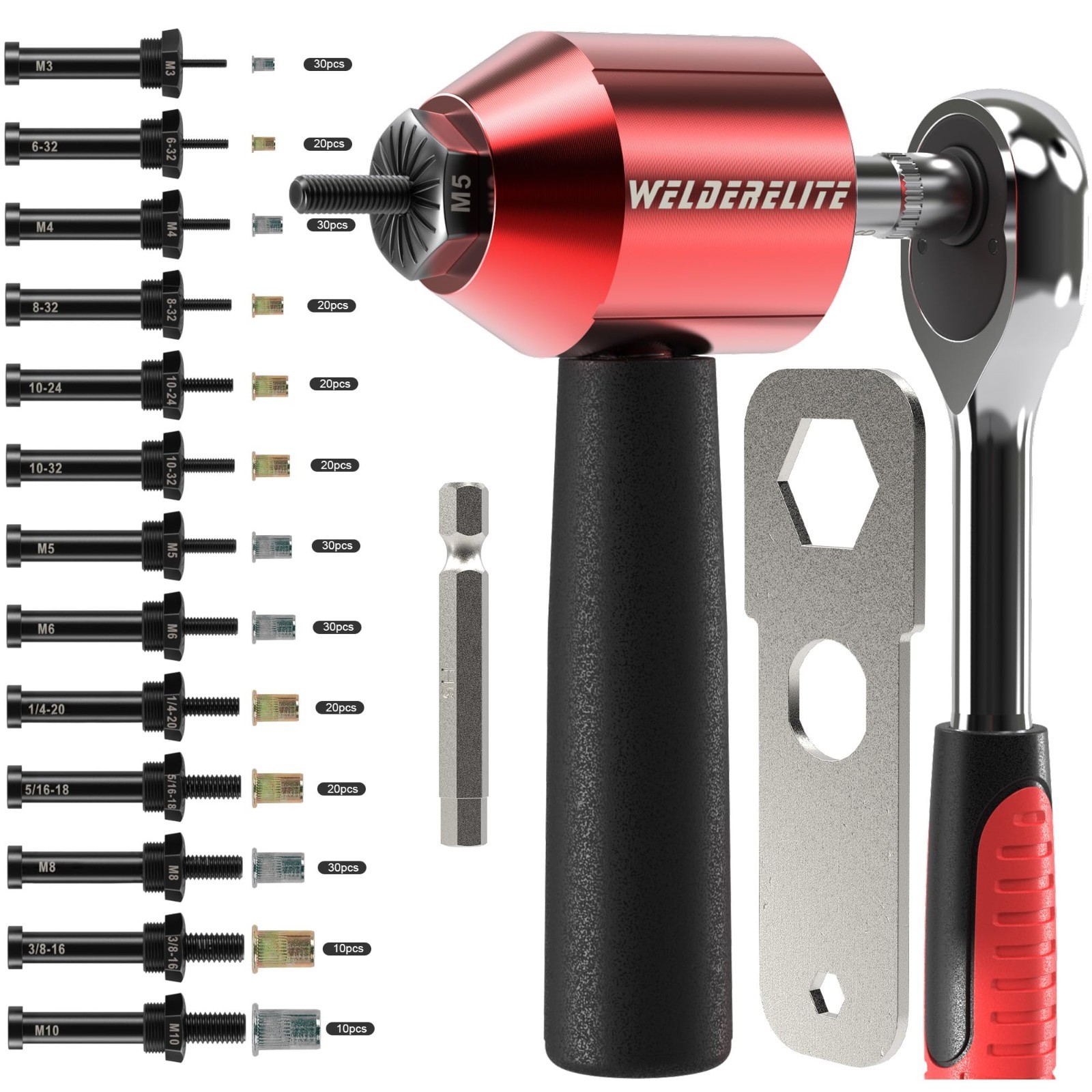 Rivet Nut Drill Adapter Tool Kit - 290 Rivet Nuts & 13 Mandrels Included