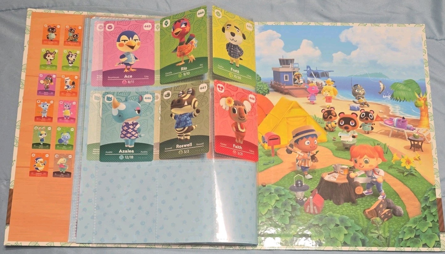 Complete Animal Crossing Series 5 Amiibo Cards & Album, Wisp, Flick, Niko, Ione