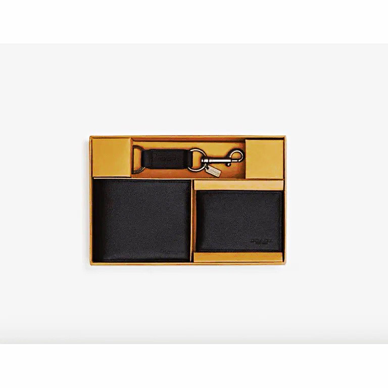 Coach Men's Black Leather 2-Piece Wallet & Keychain Accessory Set