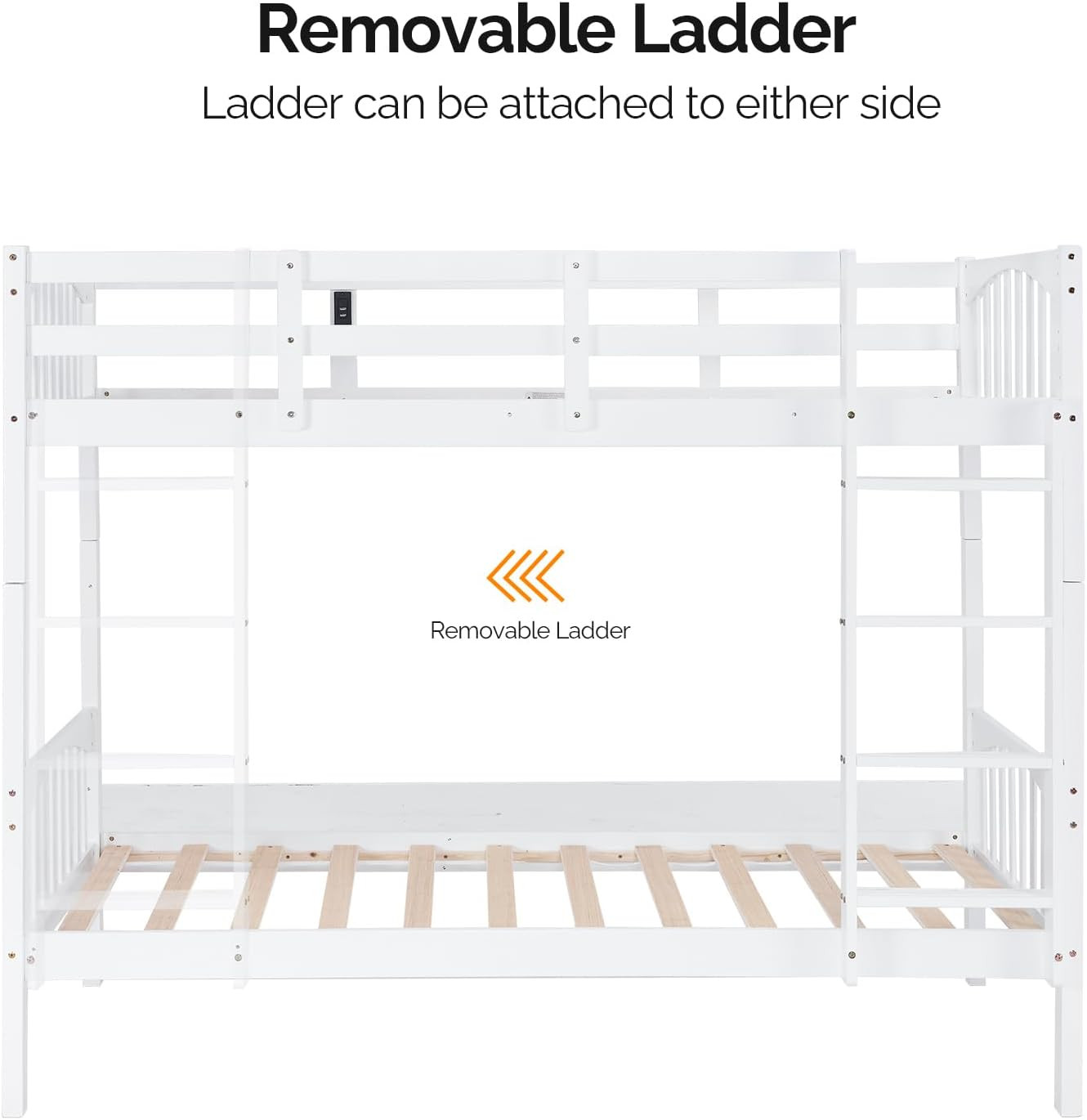 Bunk Bed Frame with Ladder for Kids Easy Assembly No Box Spring Needed White