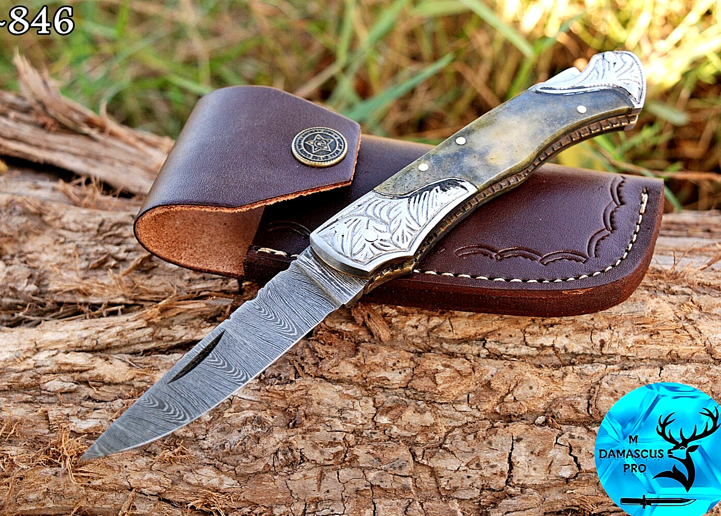 CUSTOM MADE HAND FORGED DAMASCUS STEEL FOLDING BLADE POCKET KNIFE SURVIVAL 846