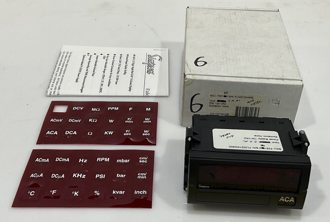 SIMPSON F35-1-46-0 FALCON F35 SERIES DIGITAL PANEL METER INPUT 5 A AC 120VAC