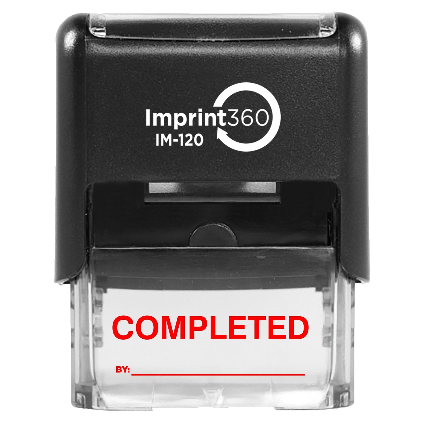 AS-IMP1120R Completed Stamp With By Line Red Ink Heavy Duty Self-Inking 9/16 In
