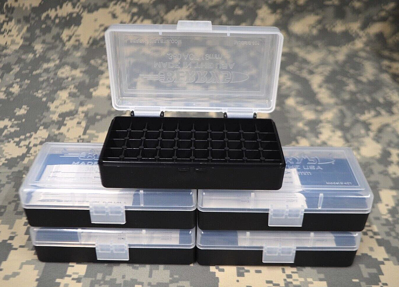 5 x CLEAR 50 Round 9MM / 380 - FREE SHIPPING PLASTIC AMMO BOXES