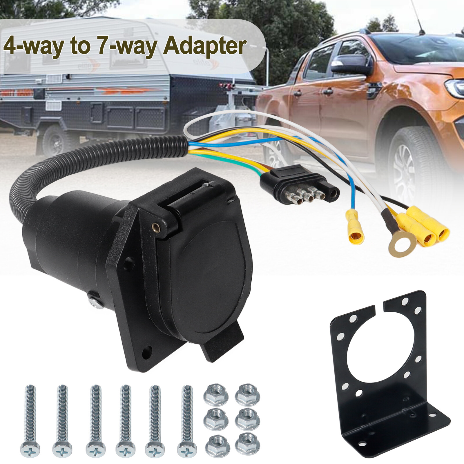 4 Pin to 7 Way Truck Blade RV Trailer Plug Adapter Tow Light Wiring Connector