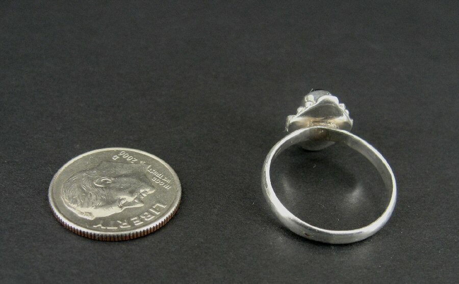 Ring Black Onyx Stone Oval with Design Sterling 925 Size 6 1/2 Band 6.5