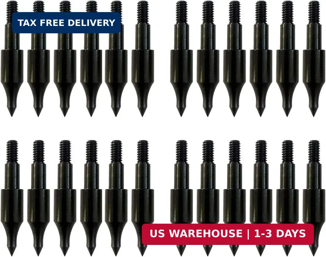 24Pcs Archery Field Points Screw-in Arrow Point 100 Grain 5/16" Steel Field Tips