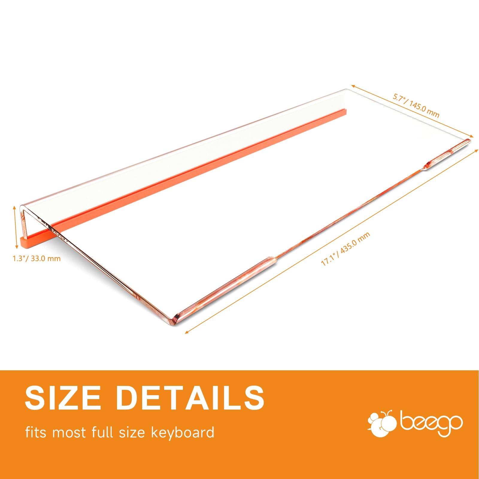 Ergonomic Computer Keyboard Stand Clear Acrylic Riser Tray Orange Strip