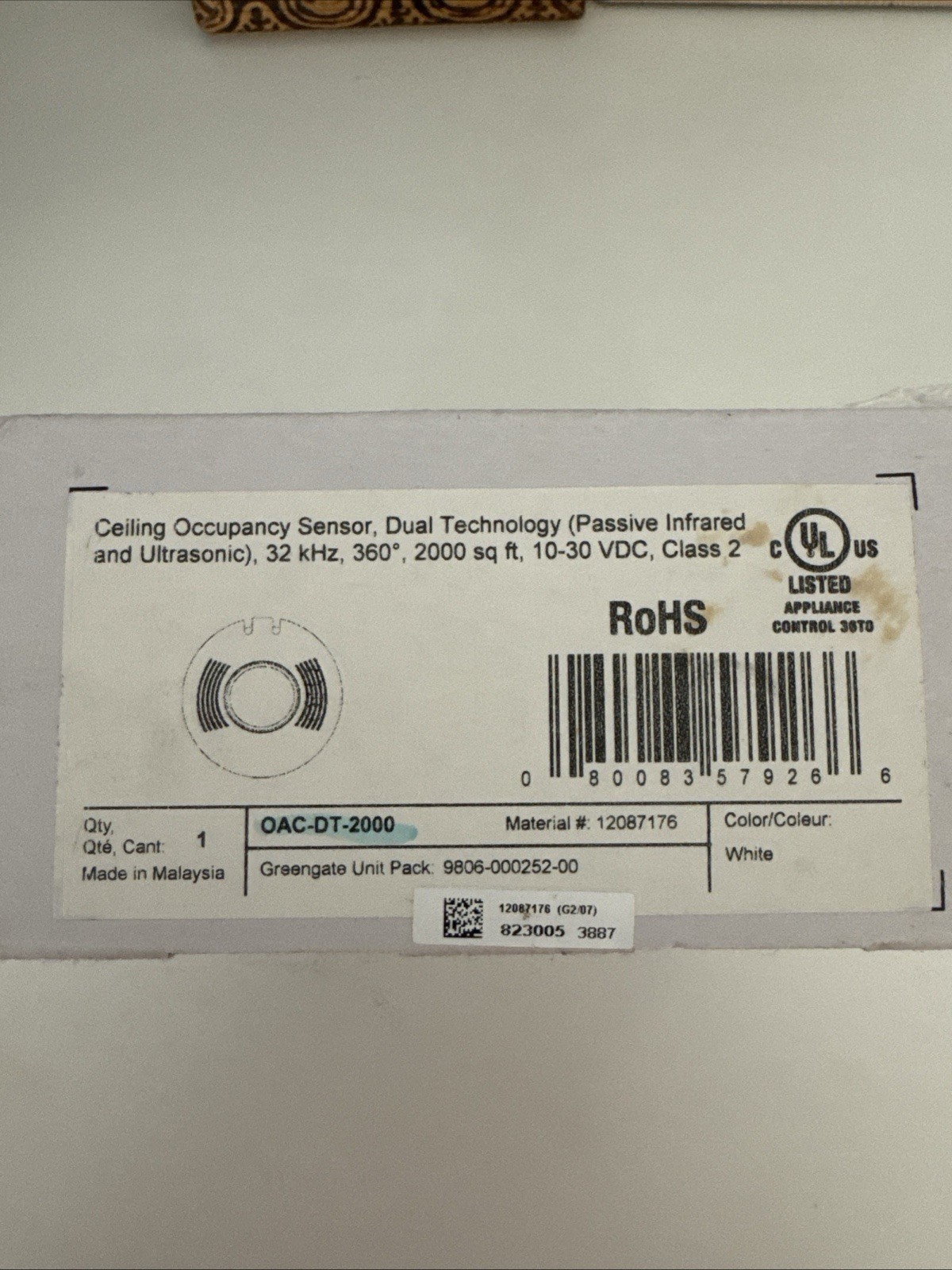 Greengate Cooper Controls OAC-DT-2000 Ceiling Occupancy Sensor White NEW