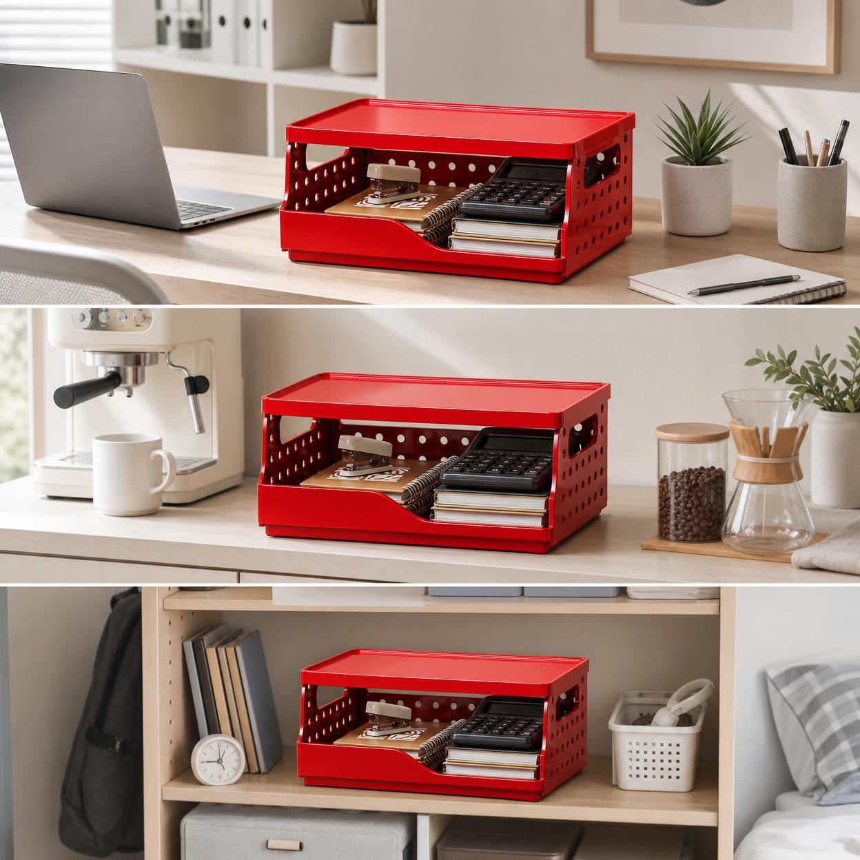 Foldable Drawer Organizer, Stackable Desk Organizer with Lid