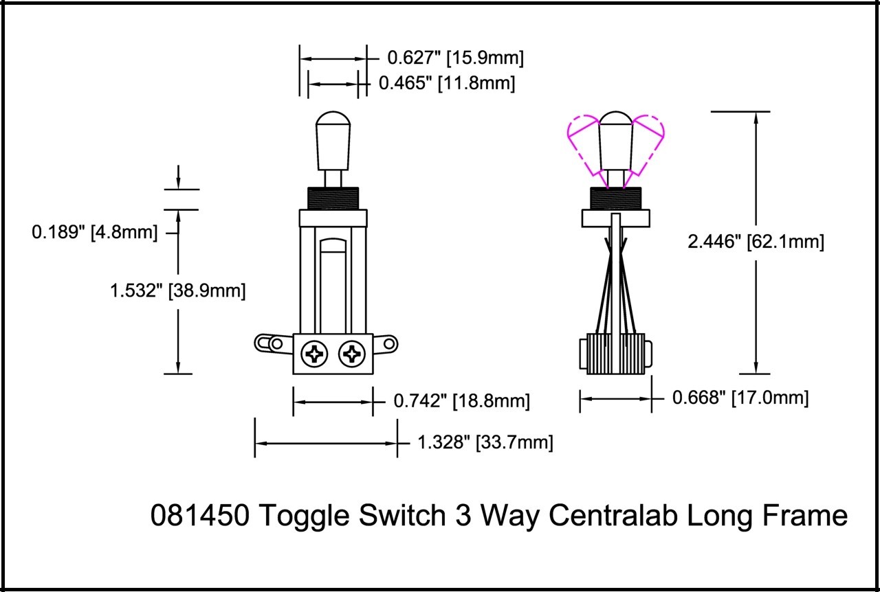 Switch Toggle 3 Way Centralab Long Frame Nickel Ivory Knob