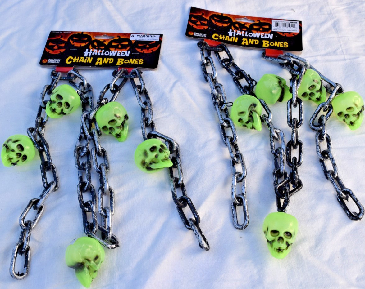 Lot of 2 Chain Link & Skull Bones Glow Halloween Decorations