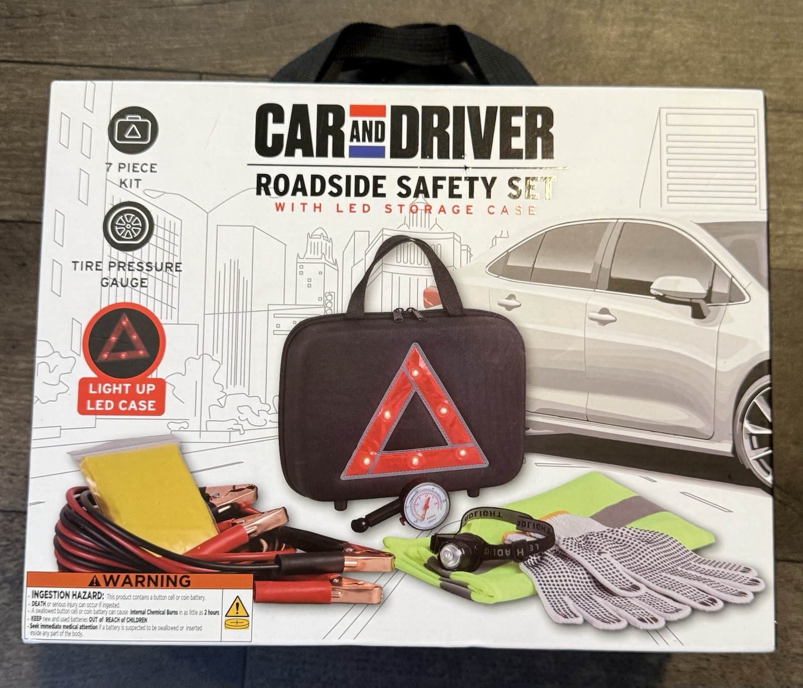 Car and Drive Roadside Safety Set with LED Storage Case 7 piece Set