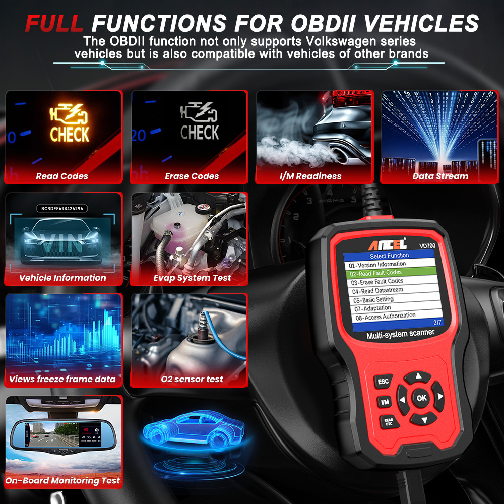 ANCEL VD700-US For VW Car OBD2 Scanner Fault Code Reader All System Diagnostic