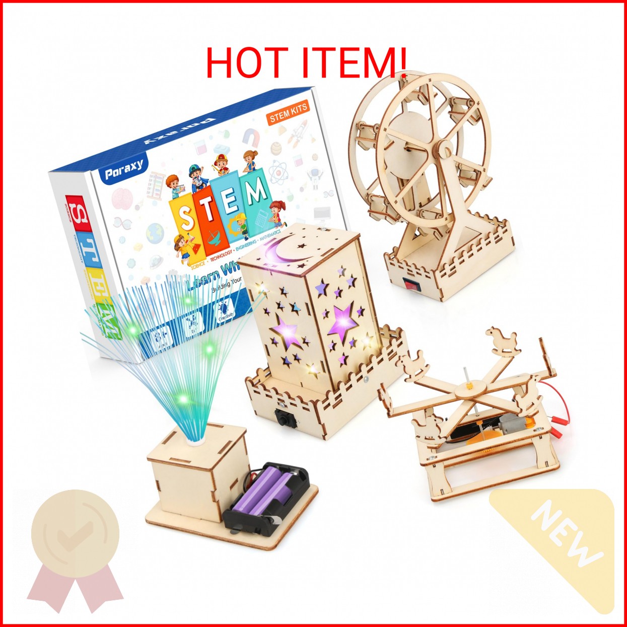 Poraxy 4 in 1 STEM Kits for Kids Age 8-10, Science Kits Building Projects for Ki