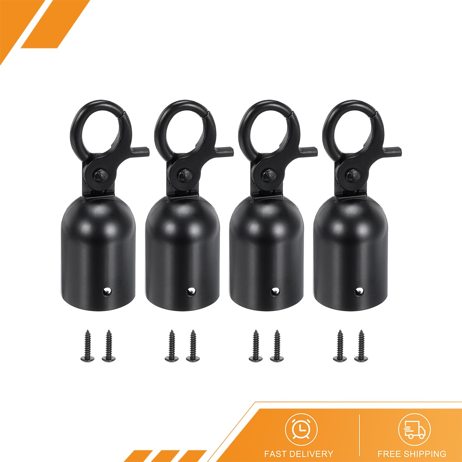 4Pcs 1.1"x3.2" Stanchion Rope End Stopper Cord End Barrier Rope Snap Hooks Black