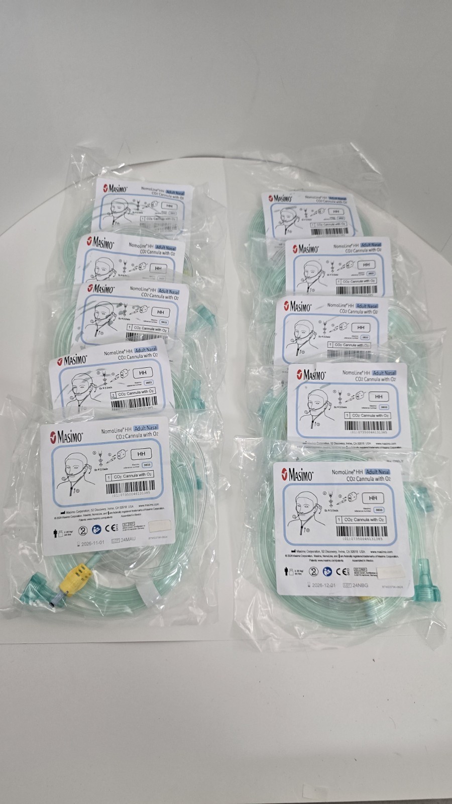 Lot of (10) MASIMO Nomoline HH 3833 Adult Nasal C02 Cannula W/ 02 2mm NEW!!!