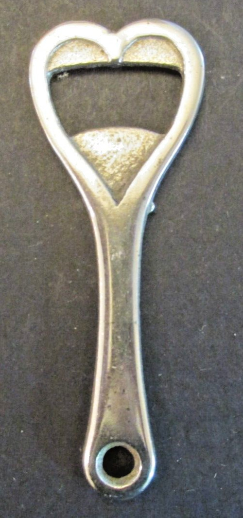 VTG Heart Shape Beverage Can Bottle Opener Hook Metal Barware 3" Ad