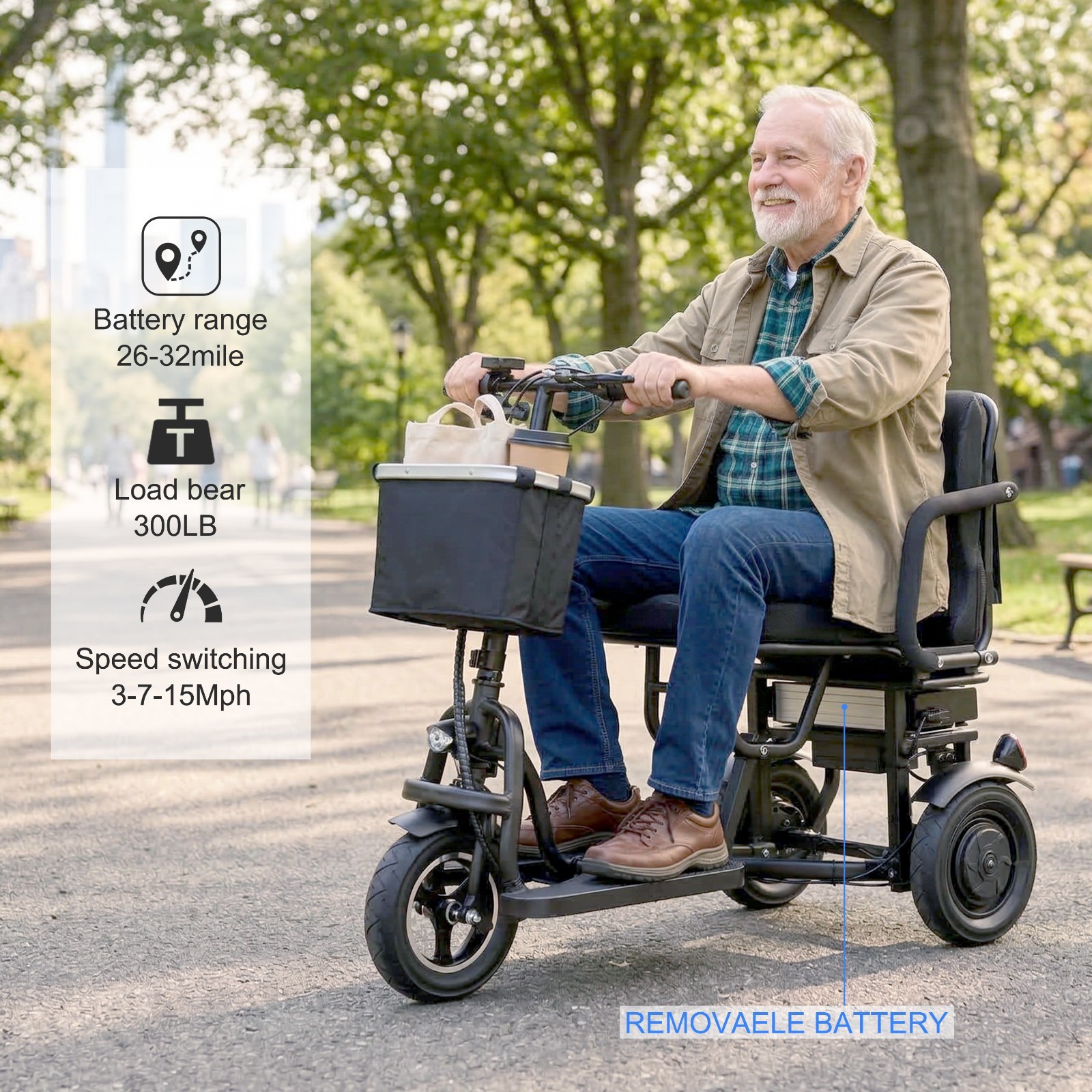700W Dual Motor TopMate ES11 Electric Mobility Scooter 3 Wheel for Adult Senior