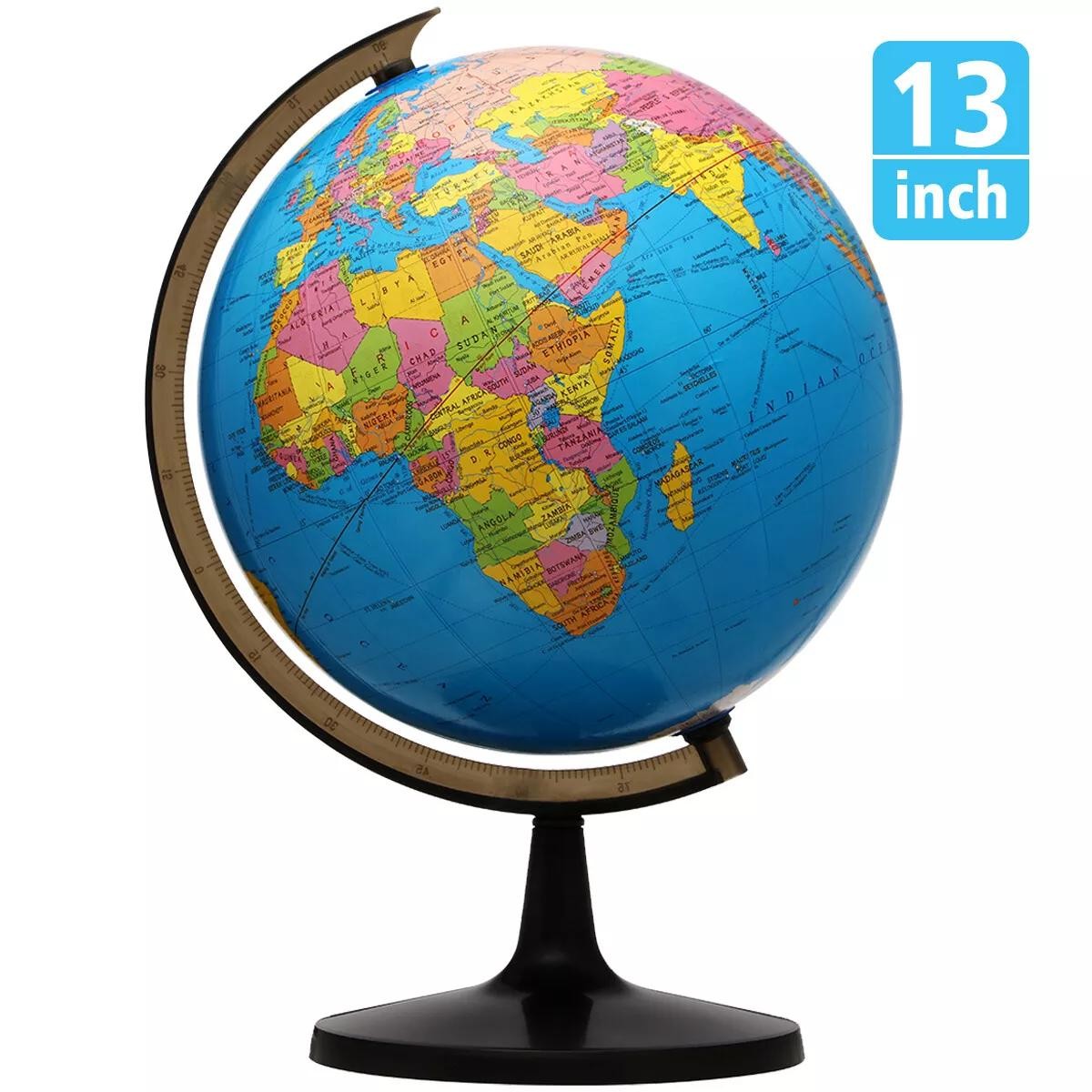 13'' World Globe Earth Ocean Rotating World Map Geography w/ Stand Desktop Large