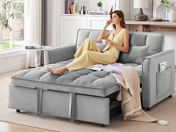 Convertible Sleeper Sofa Bed Velvet Loveseat with Pull Out Bed Futon Sofa Couch