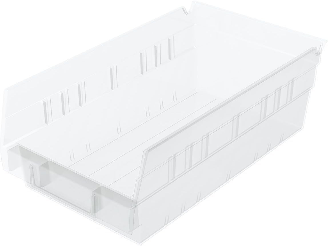 30130 Heavy Duty Plastic Shelf Bins, 12"x 6.5"x 4", Clear, 12-Pk