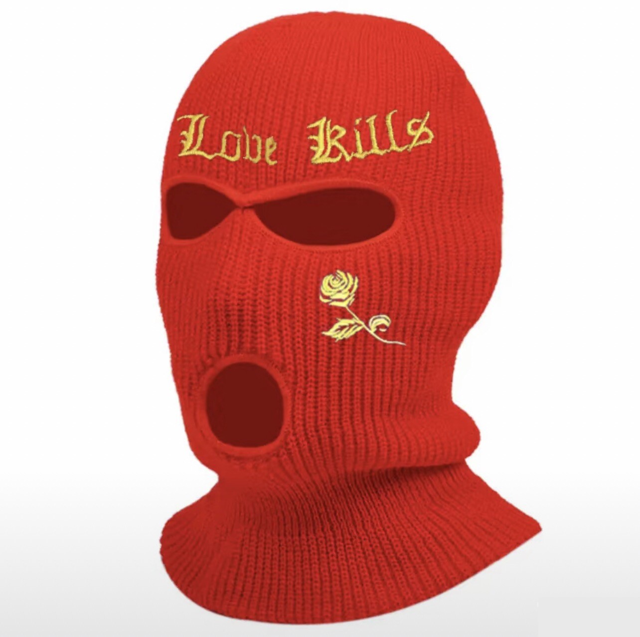 Balaclava RED 100% Acrylic Embroidered Love Kills Ski Mask One Size Fits All