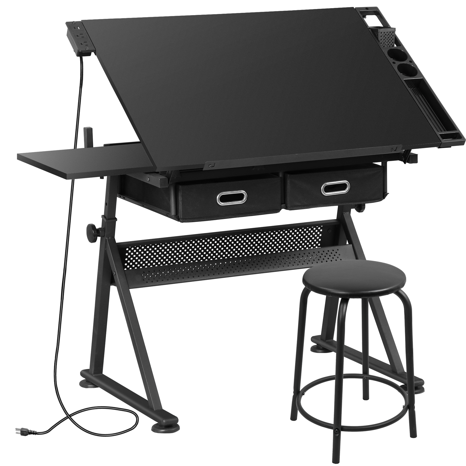 Adjustable Height Drafting Drawing Table Tiltable Tabletop Edge Stopper Black