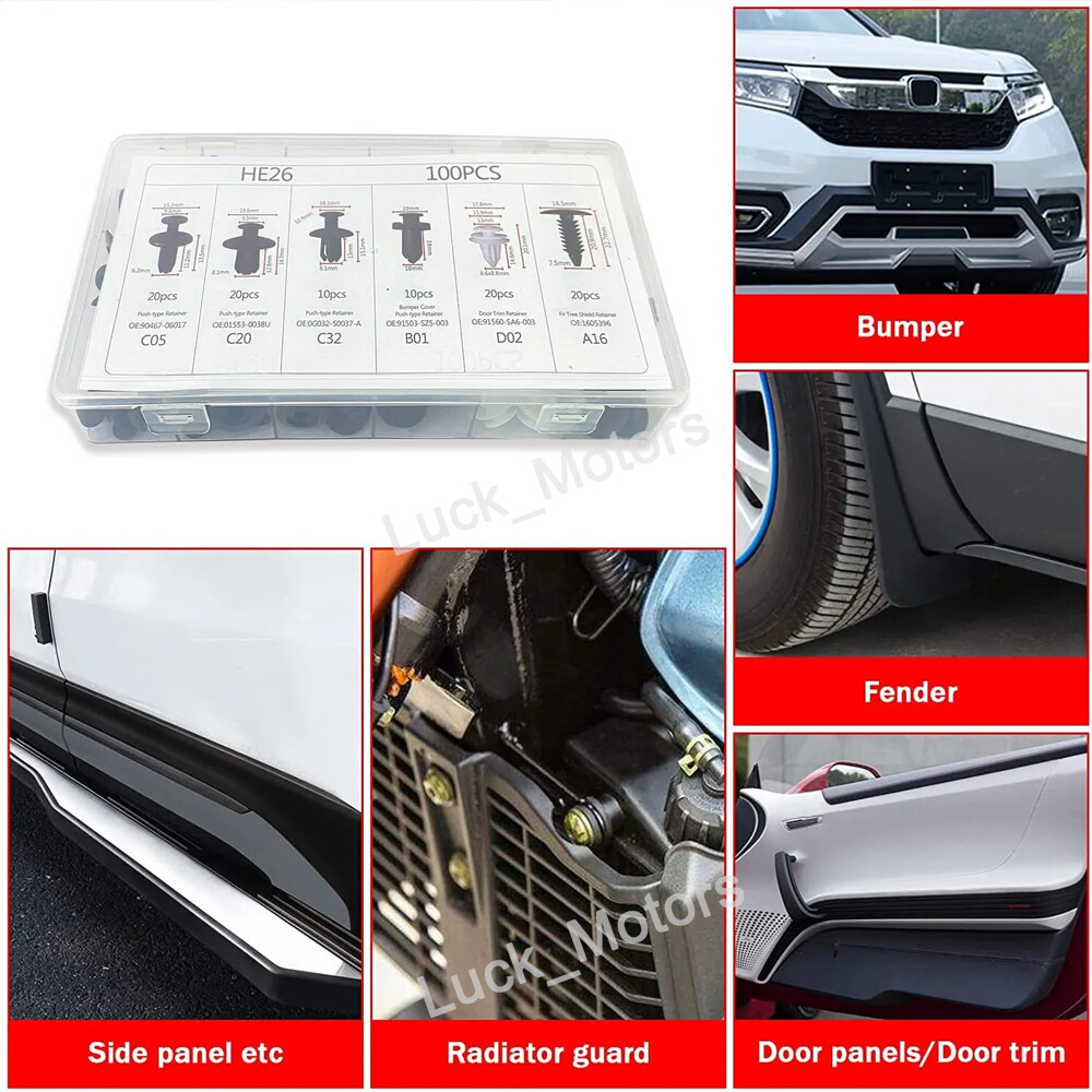 100x Box Set For Honda Bumper Fender Liner Push Type Retainer Clips Fastener