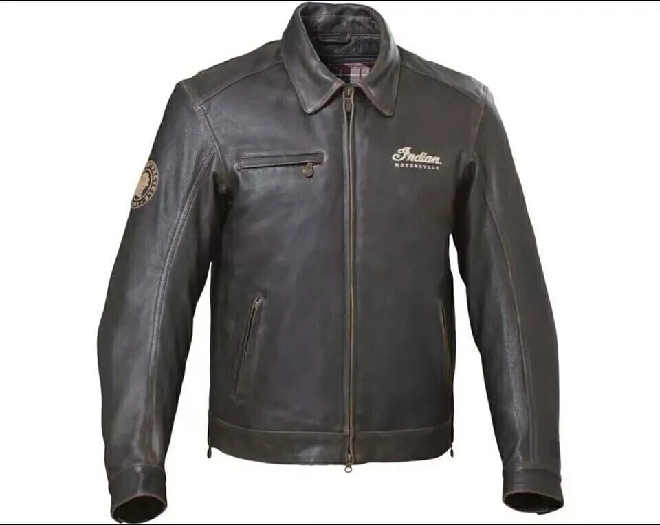 Men's New Indian Motorcycle Brown Distressed Cowhide Leather Biker Jacket