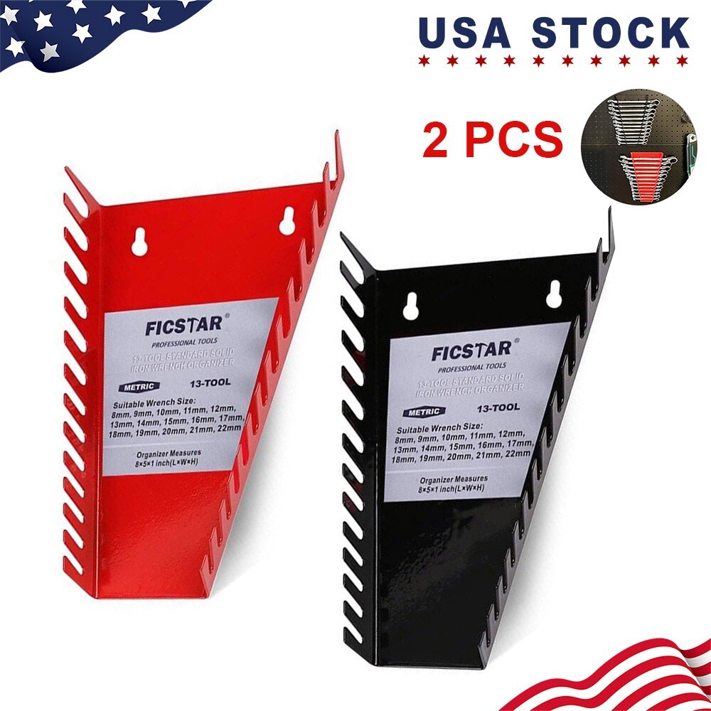 2 Pack Wrench Organizer, Wrench Holder, 26-Slot Metal Wrench Holder 8mm - 22mm