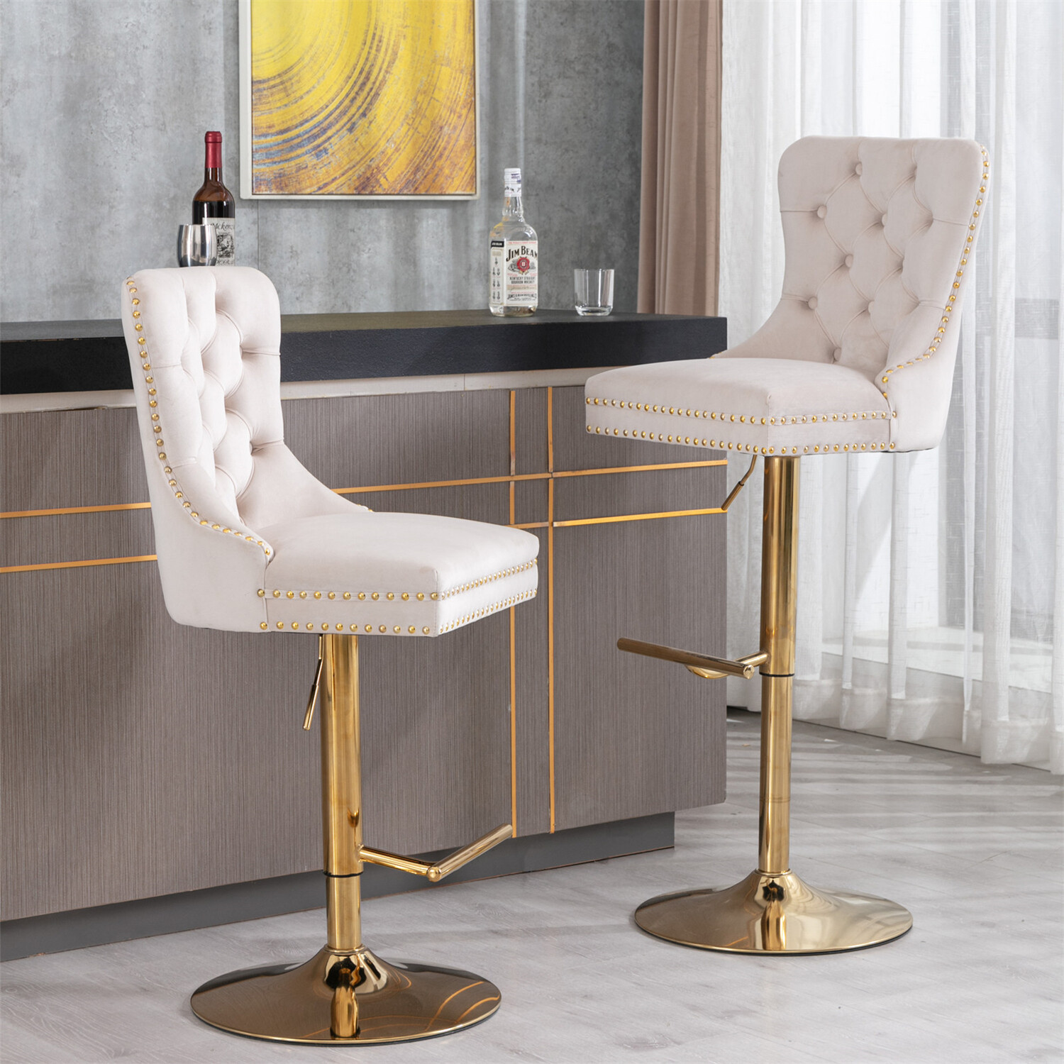 Set of 2 Swivel Bar Stools Counter Height Adjustable Kitchen Dining Chair