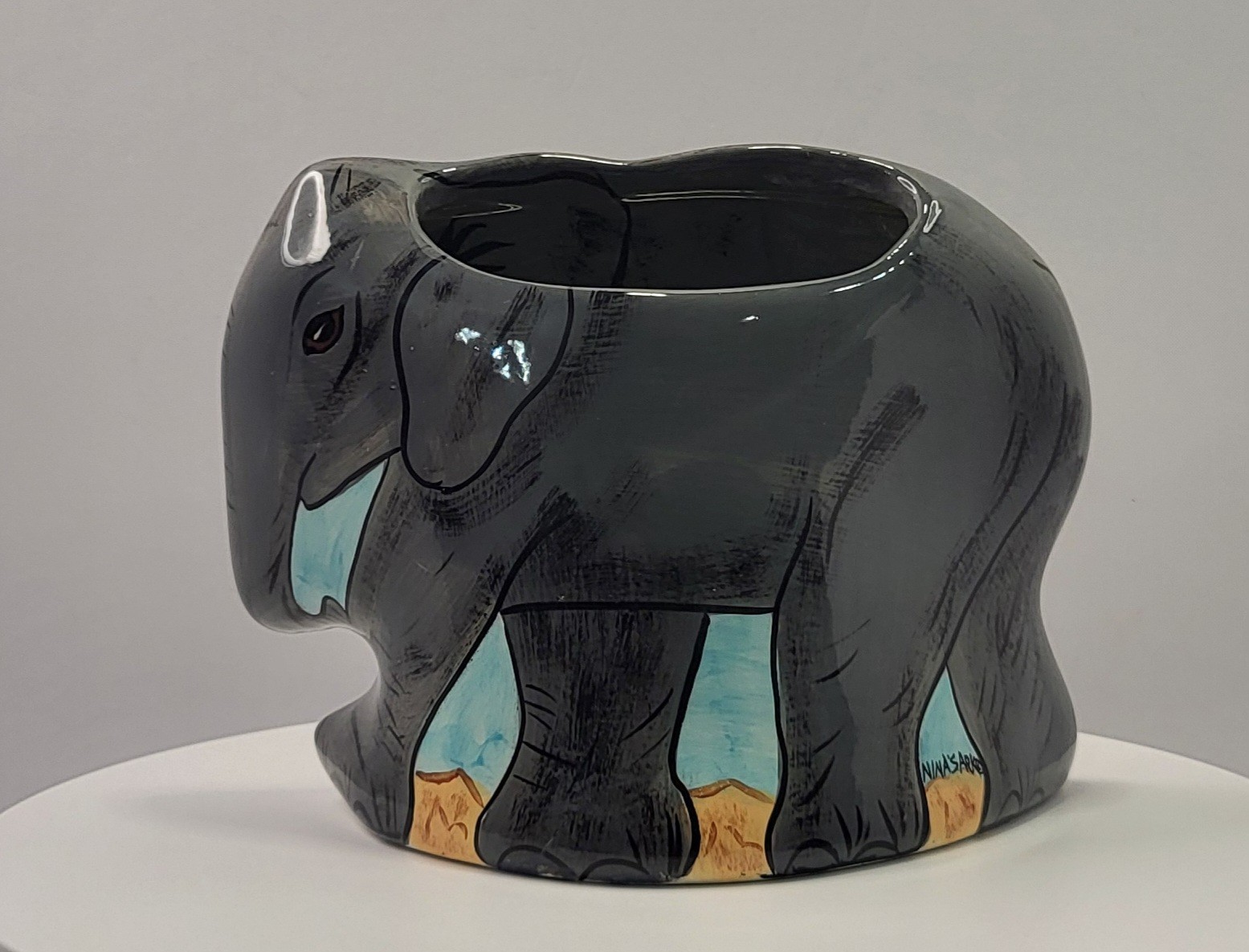 Ceramic Elephant Planter or Vase by Nina Lyman Signed Ninas Ark