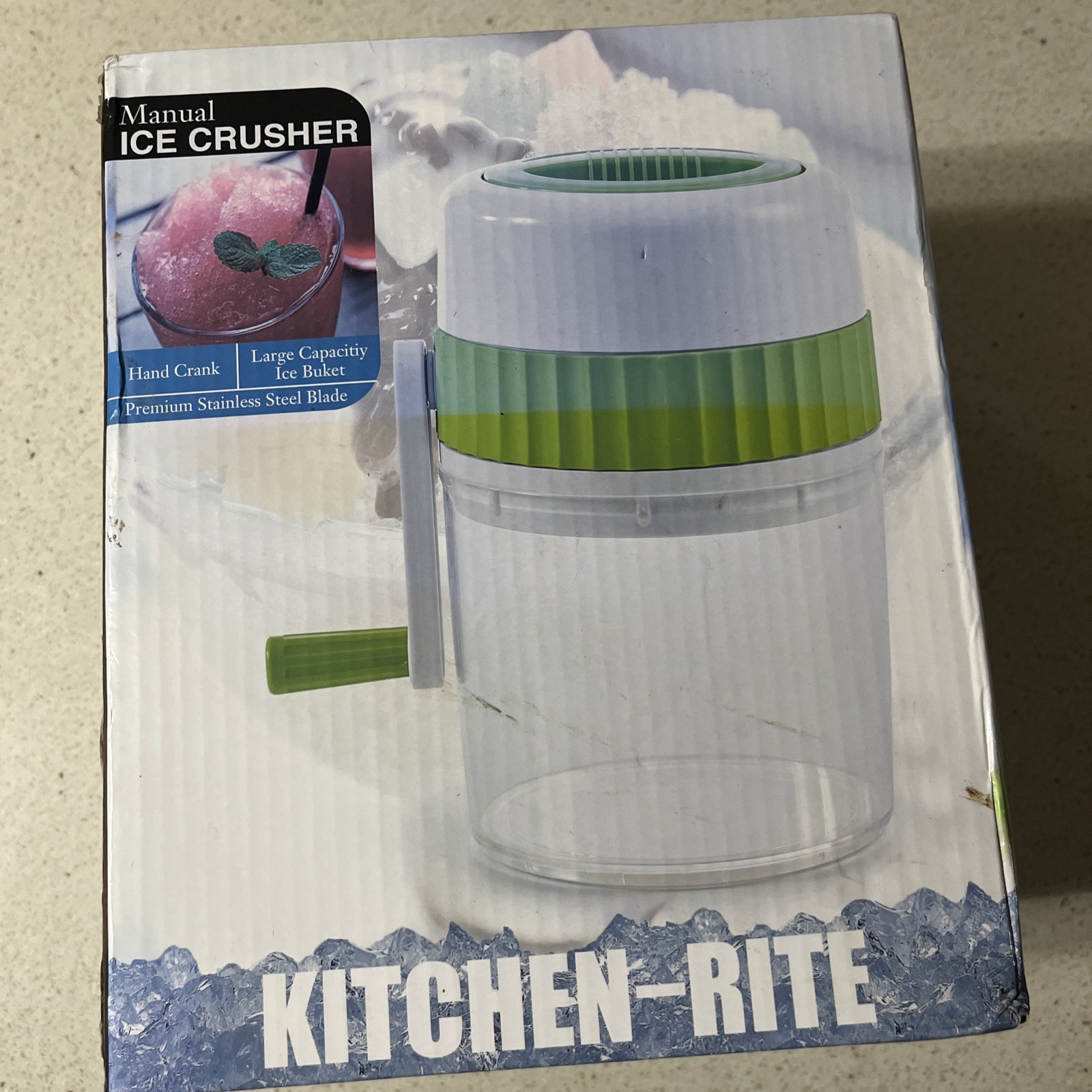 Kitchen-Rite Large Capacity Manual Hand Crank Ice Crusher/Bucket