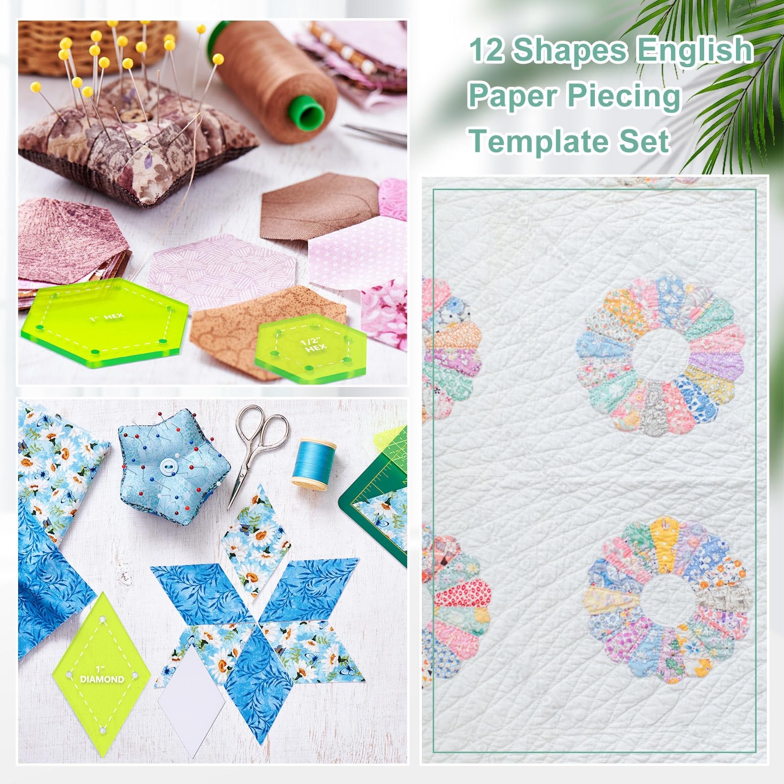 612 PCS Patchwork Paper EPP English Piecing 12 Shapes Acrylic Templates Set