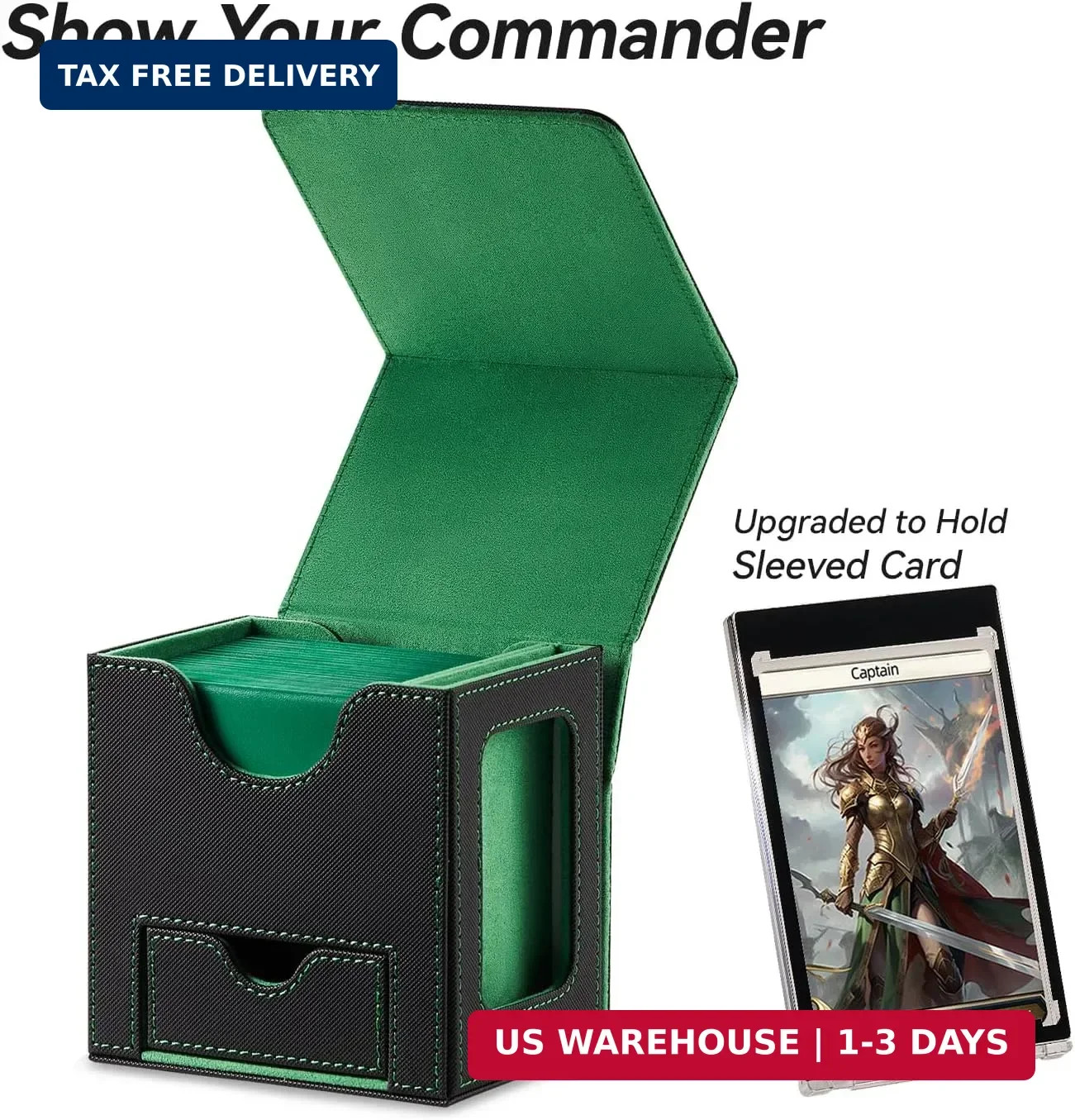 Mage Tech Card Deck Box for MTG Commander - Patented Design, Commander Display,