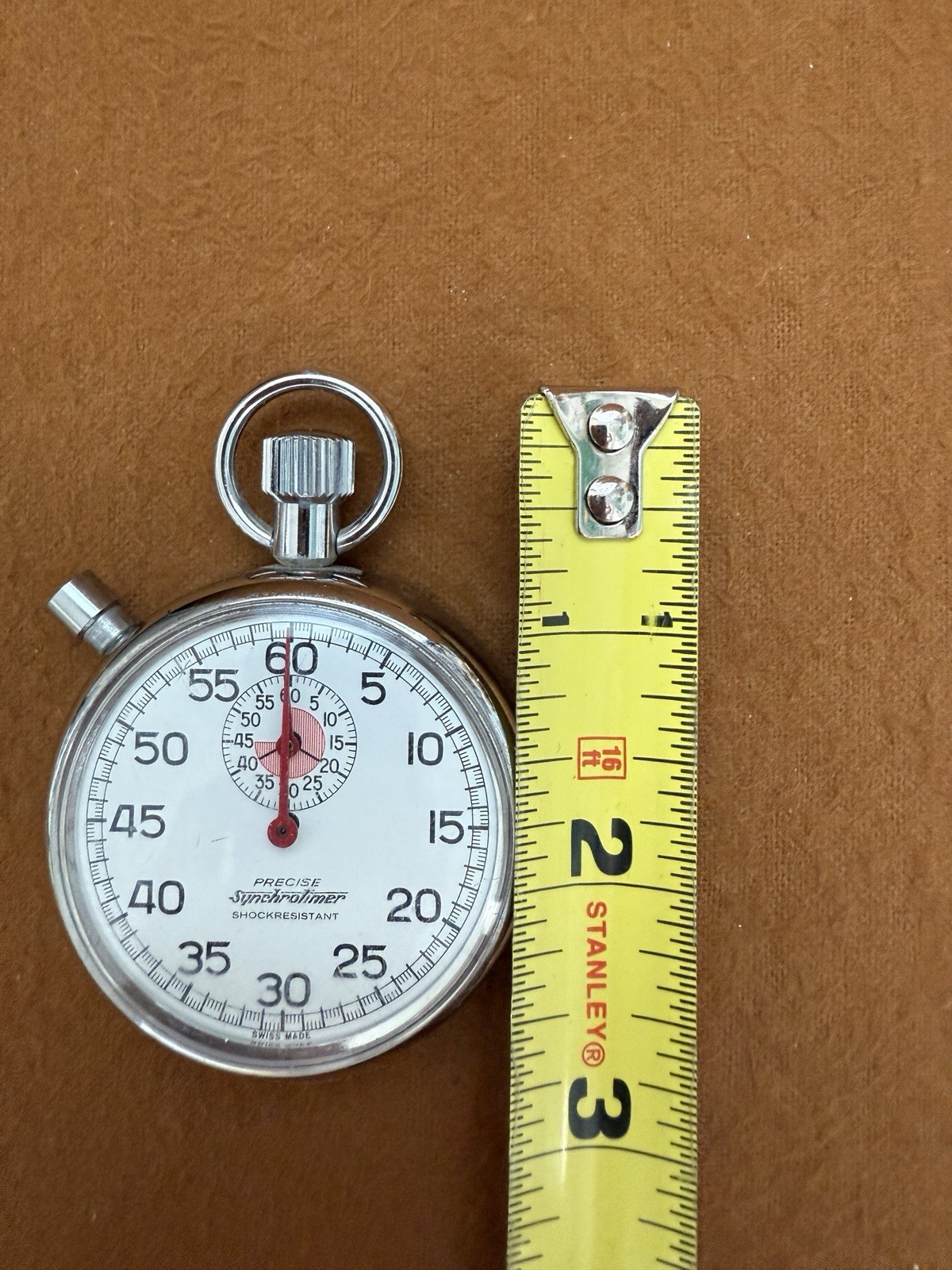 Swiss Made Precise Synchrotimer Mechanical Wind Up Vintage Stop Watch Untested