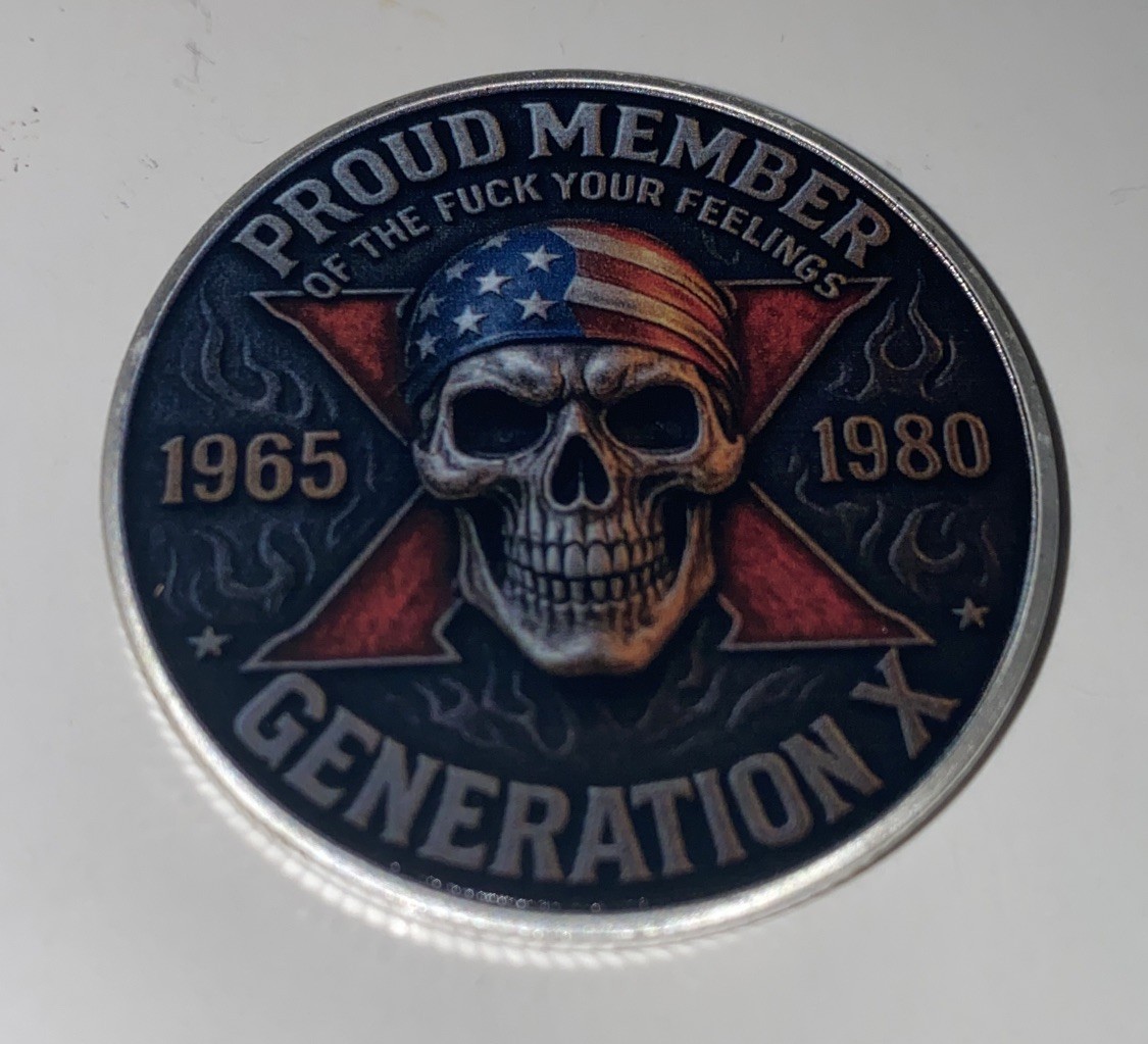 Generation X Proud Member Challenge Coin Skull 1965-1980