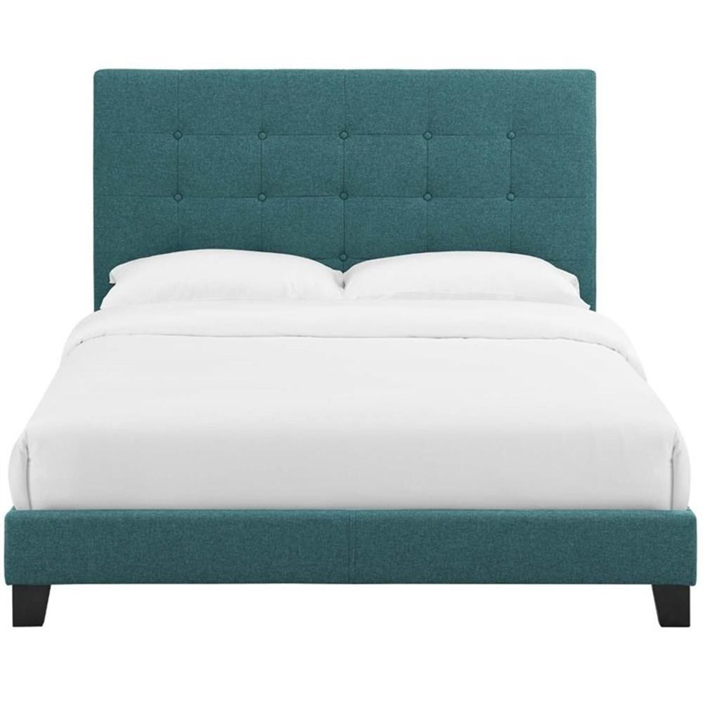 Hawthorne Collections Button Tufted Upholstered Queen Platform Bed in Teal