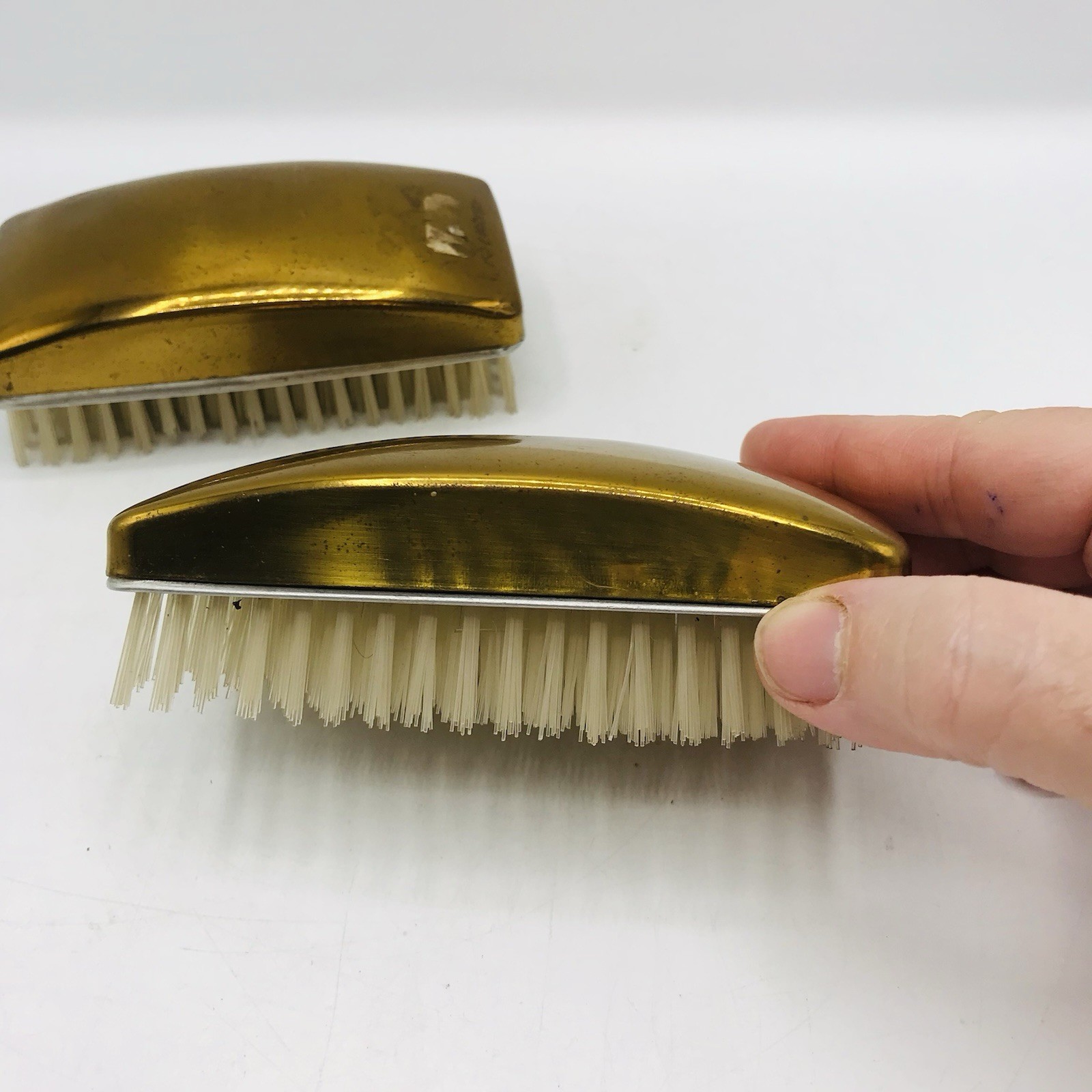 Lot of 2 Gold MCM Vintage Suit Brushes For Fabric Upholstery 4.5x2.5 Inches