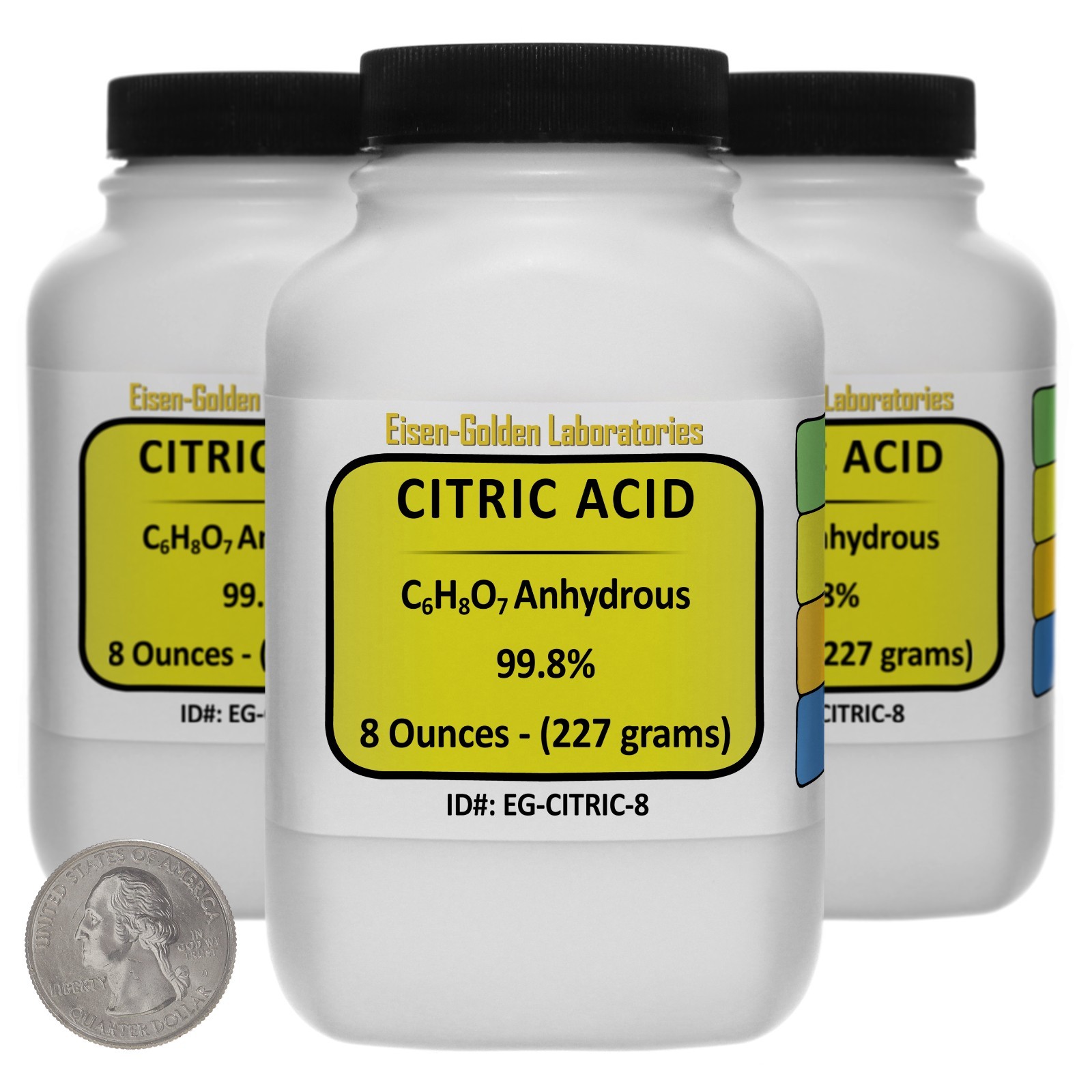 Citric Acid [C6H8O7] 99.8% USP Grade Powder 1.5 Lb in Three Plastic Bottles USA