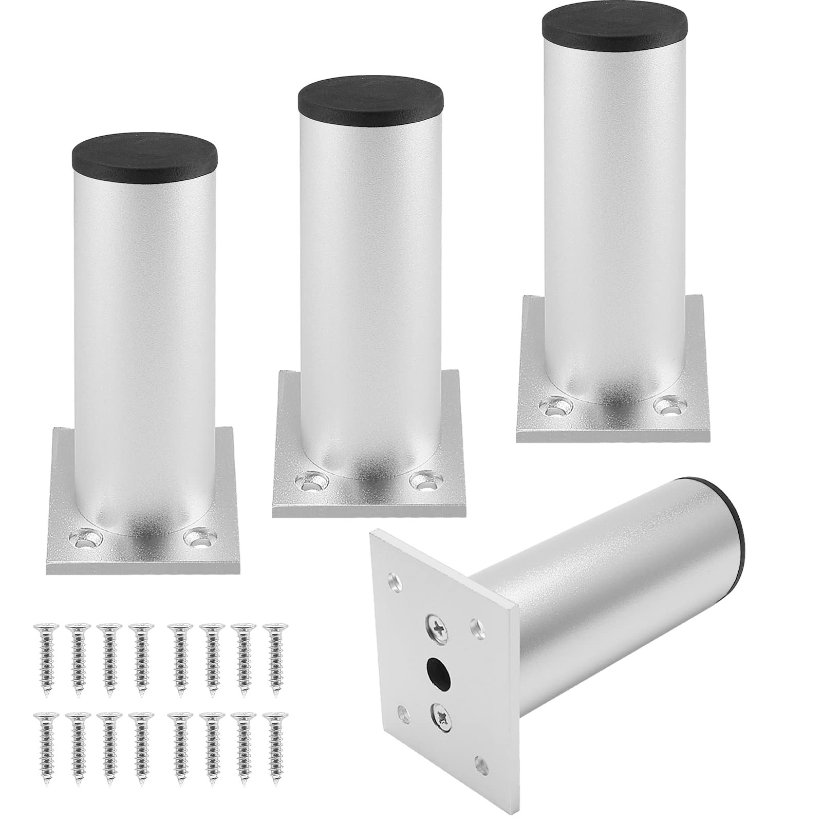 Kyuionty Set of 4 Furniture Legs 4 Inch, Adjustable Aluminum 4 Silver