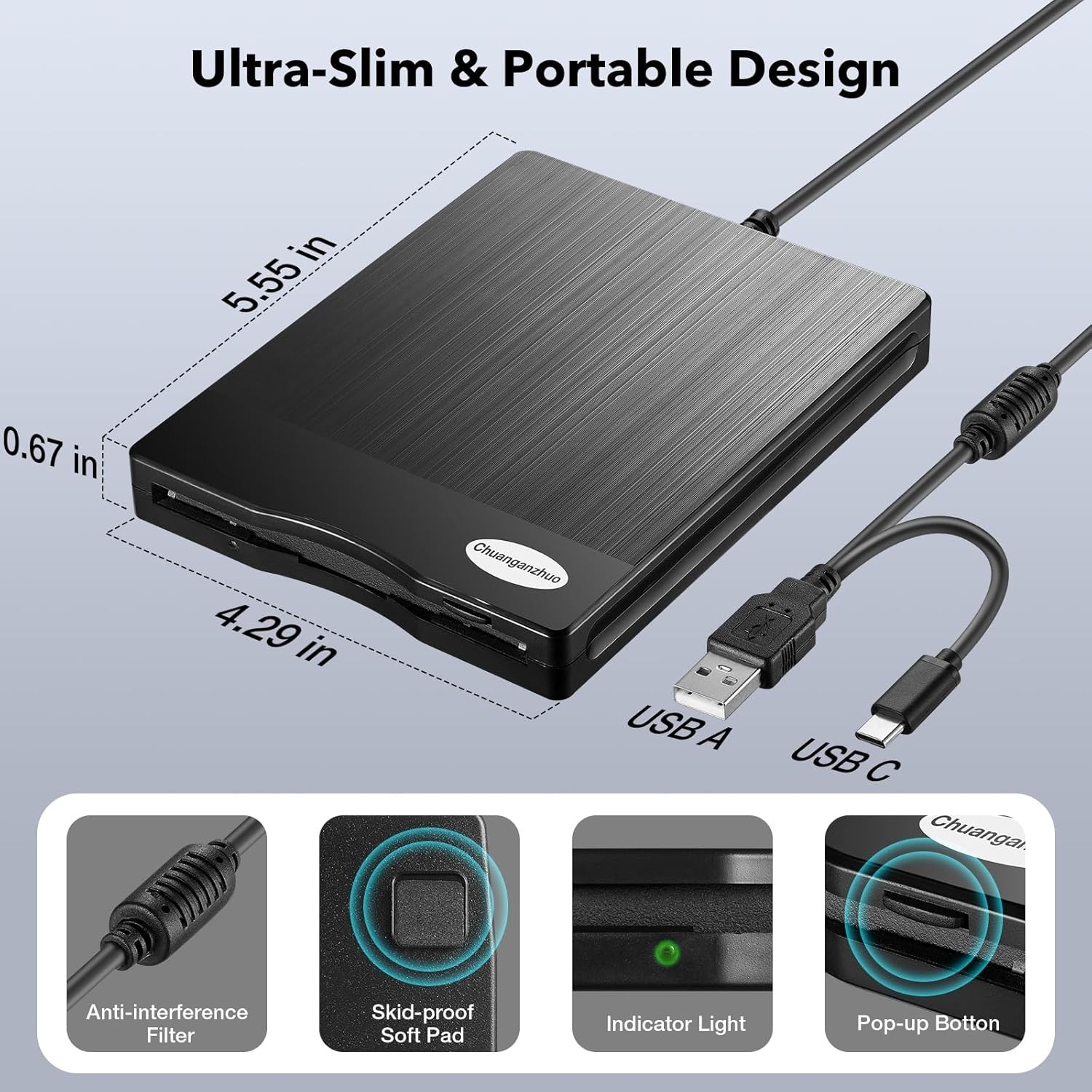 Floppy Disk Reader 3.5 Inch USB Floppy Disk Drive External 3 1/2 Floppy Disc Rea