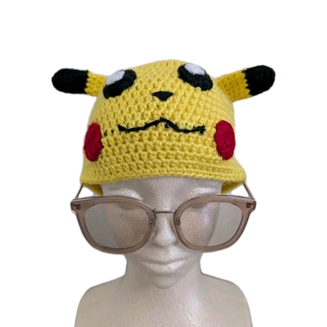 Hand Made Crochet Pikachu Beanie Hat Free Size Adult & Kids