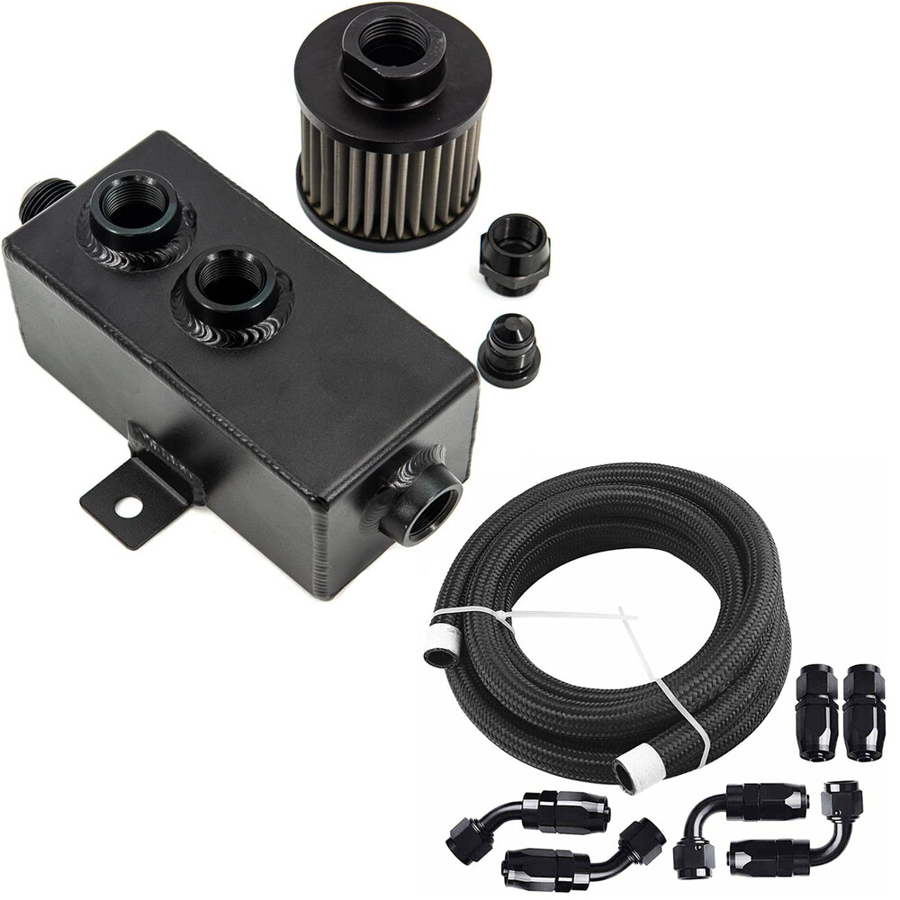 1L Oil Catch Can Reservoir Tank Breather Filter Baffled+10AN Fuel Line Kit
